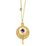 A BELLE EPOQUE AMETHYST, SPLIT PEARL AND GOLD OPENWORK PENDANT, CIRCA 1900 AND A GOLD NECKLET, 10G