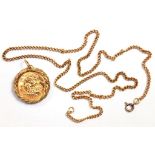 GOLD COIN. HALF SOVEREIGN 2000, MOUNTED IN A 9CT GOLD PENDANT AND A 9CT GOLD NECKLET, 12.7G