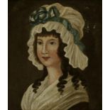 ENGLISH NAIVE ARTIST, EARLY 19TH CENTURY - PORTRAIT OF A YOUNG WOMAN, OIL ON BOARD, 29CM X 24.5CM,