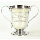 A GEORGE V SILVER TWO HANDLED CUP, 15CM H, LONDON 1918, 14OZS