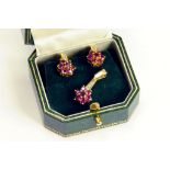 A RUBY AND DIAMOND PENDANT AND A PAIR OF EARRINGS EN SUITE, MARKED K18, 6.1G GROSS