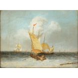 ENGLISH SCHOOL, 19TH CENTURY - THE FISHING FLEET AT SEA, OIL ON CANVAS, 29CM X 39CM