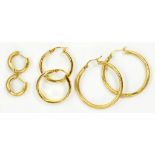 THREE PAIRS OF GOLD HOOP EARRINGS, 7.1G