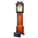 A VICTORIAN OAK, MAHOGANY AND ROSEWOOD THIRTY HOUR LONGCASE CLOCK WITH SWAN NECK PEDIMENT AND