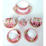 A STAFFORDSHIRE BONE CHINA ROSE POMPADOUR GROUND COFFEE SERVICE, PAINTED WITH MEDALLIONS OF LILY