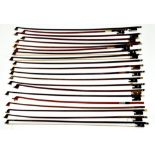 TWENTY ONE VARIOUS VIOLIN BOWS