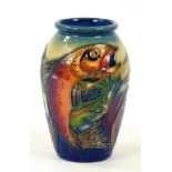 A MOORCROFT TROUT VASE, 10CM H, IMPRESSED AND PAINTED MARKS