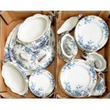 A KEELING & CO BLUE PRINTED EARTHENWARE FLORA PATTERN DINNER SERVICE, INCLUDING VEGETABLE DISHES AND