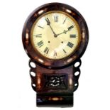 A LATE 19TH CENTURY INLAID AND STAINED WOOD DROP CASED WALL CLOCK, 68CM H