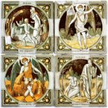 A SET OF FOUR MINTONS SIX INCH WALL TILES DESIGNED BY JOHN MOYR SMITH, C1870