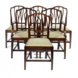 A SET OF SIX GEORGE III FRUITWOOD DINING CHAIRS, EARLY 19TH C with pierced splat, the set