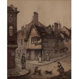 GEORGE MEEKYN - BRIDLESMITH GATE, NOTTINGHAM; STREET SCENE, NOTTINGHAM, TWO, ETCHINGS, IN SEPIA,