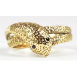 A 9CT GOLD SNAKE RING, 6.3G