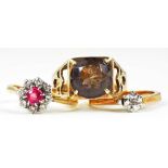 THREE GOLD RINGS, VARIOUSLY GEM SET, 7.5G GROSS