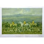 AN ARTIST SIGNED PRINT OF THE BRAMHAM MOOR HOUNDS AT WEETON WHIN BY SIR ALFRED JAMES MUNNINGS,