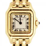 A CARTIER 18CT GOLD SELF WINDING PANTHERE WRISTWATCH, MAKER'S BRACELET WITH INVISIBLE CLASP,