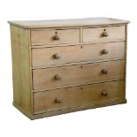 A WAXED PINE CHEST OF DRAWERS, 110CM W
