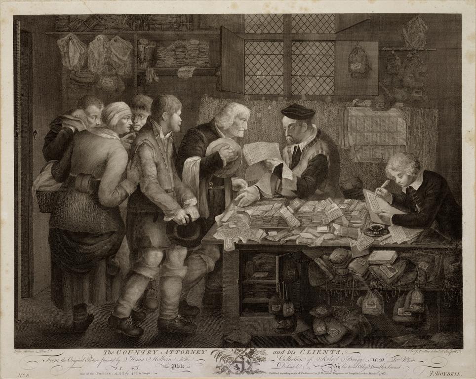 ANTHONY WALKER - A COUNTRY ATTORNEY AND HIS CLIENT, (AFTER HOLBEIN), ENGRAVING PUBLISHED BY J.