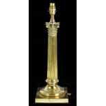 A VICTORIAN BRASS COLUMNAR OIL LAMP BASE, 43CM H EXCLUDING LATER ELECTRIC FITMENT