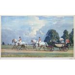 SIR ALFRED JAMES MUNNINGS - THEIR MAJESTIES RETURNING FROM ASCOT, REPRODUCTION PRINTED IN COLOUR,