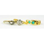 A DIAMOND CLUSTER RING, ANOTHER GEM SET GOLD RING AND A GOLD RING SHANK, 6.7G GROSS