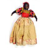 A PAINTED CLOTH AND PRINTED CLOTH UPSIDE DOWN 'BLACK AND WHITE' DOLL, 27CM, PROBABLY 1920'S