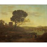 T.K. BROWN - CLASSICAL LANDSCAPE WITH FIGURES IN THE MANNER OF POUSSIN, OIL ON CANVAS, 72CM X 89.