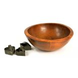 VICTORIAN TREEN. AN ENGLISH TURNED SYCAMORE MIXING BOWL, 35CM DIAM AND THREE CONTEMPORARY