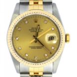 A ROLEX BIMETAL OYSTER PERPETUAL DATEJUST WRISTWATCH, THE DIAL WITH DIAMOND MARKERS, MAKER'S JUBILEE