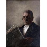 ENGLISH SCHOOL, EARLY 20TH CENTURY - PORTRAIT OF A GENTLEMAN, BUST LENGTH READING A NEWSPAPER,