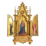 ITALIAN SCHOOL, 19TH CENTURY - THE VIRGIN AND CHILD FLANKED BY ANGELS, GOLD GROUND TRIPTYCH, 41CM H