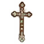 A MOTHER OF PEARL INLAID ROSEWOOD CROSS, PROBABLY CHINESE, 25CM H, 19TH CENTURY