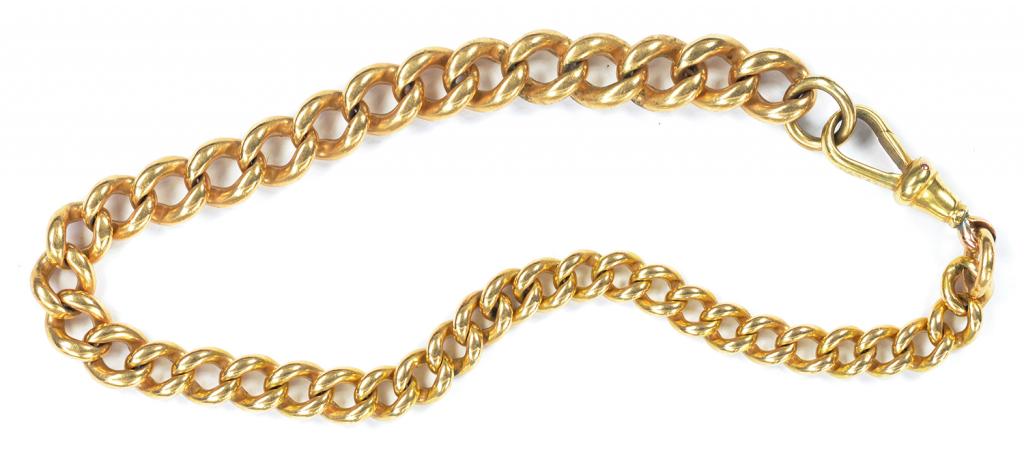 AN 18CT GOLD CURB WATCH CHAIN, EARLY 20TH CENTURY, 31G