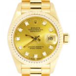 A ROLEX 18CT GOLD OYSTER PERPETUAL DATEJUST WRISTWATCH, THE DIAL WITH DIAMOND MARKERS, MAKER'S