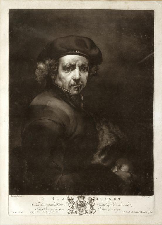 RICHARD EARLOM AFTER REMBRANDT - PORTRAIT OF THE ARTIST, MEZZOTINT, PUBLISHED BY J. BOYDELL 1767,