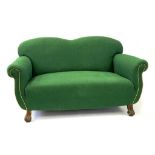 A 1930S TWO SEAT SOFA WITH GREEN UPHOLSTERY, 150CM W