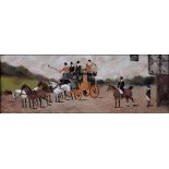 ATTRIBUTED TO PHILIP H. RIDEOUT - THE MAIL COACH, GOUACHE, 10CM X 30CM AND GEORGE OYSTON -