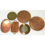 A COLLECTION OF VICTORIAN AND LATER COPPER AND BRASSWARE, TO INCLUDE KETTLE, PONCHES, JUGS AND