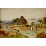 JOHN H. TYSON - CHILDREN BLACKBERRYING ON A LANE, SIGNED, WATERCOLOUR, 18.5CM X 28.5CM