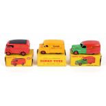 DINKY TOYS 260 ROYAL MAIL VAN, 470 AUSTIN VAN "SHELL", AND 480 BEDFORD 10CWT VAN "KODAK", ALL