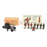 BRITAINS TOYS 1917 2 POWDER A A GUN ON CHASSIS, BOXED, AND VARIOUS SOLDIERS