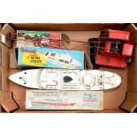 MISCELLANEOUS VINTAGE TOYS INCLUDING A MECHANICAL MODEL CRANE, TRIANG MOTOR CRUISER, ELECTRA