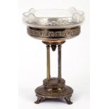 A GERMAN EPNS CENTREPIECE WITH THE ORIGINAL CUT GLASS BOWL, 35CM H, CIRCA 1900