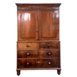 A VICTORIAN MAHOGANY LINEN PRESS FITTED WITH FOUR TRAYS, 199CM H, 136CM W