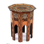 A PARQUETRY AND MOTHER OF PEARL INLAID MIDDLE EASTERN OCTAGONAL TABLE , 56 CM H