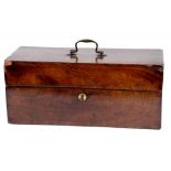 A VICTORIAN RECTANGULAR MAHOGANY BOX, THE LID WITH BRASS SWING HANDLE, 42CM W