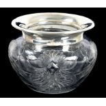 A SILVER RIMMED CUT GLASS BOWL, 13.5CM H. LONDON 1922