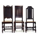 AN OAK PANEL BACK CHAIR AND 2 OTHERS, ALL LATE 17/EARLY 18TH C