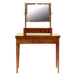 A VICTORIAN MAHOGANY FOLDING TEA TABLE, 84C, W, AND A MAHGOANY DRESSING MIRROR