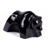 A BACCARAT BLACK GLASS MODEL OF A STYLISED BEAR, 11.5CM L, ETCHED MARK